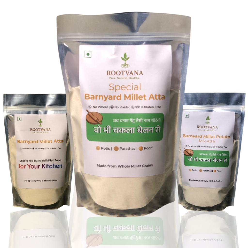 Rootvana Barnyard Millet Flour Combo Pack of 3 – Regular Barnyard Atta, Special Barnyard Atta & Potato Mix