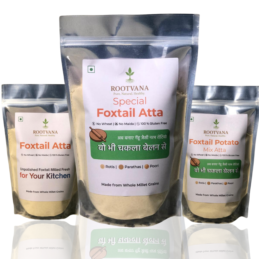Rootvana Foxtail Millet Flour Combo Pack of 3 – Regular Foxtail Atta, Special Foxtail Atta & Potato Mix