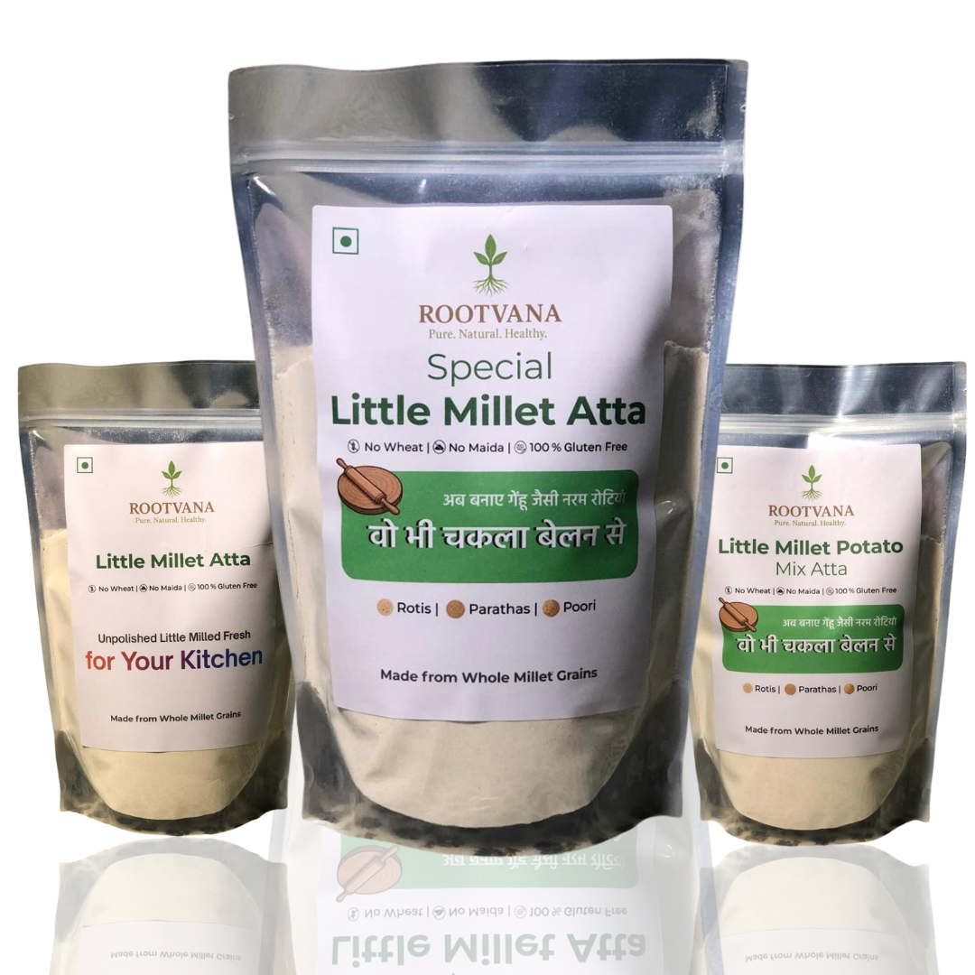 Rootvana Little Millet Flour Combo Pack of 3 – Regular Little Atta, Special Little Atta & Potato Mix